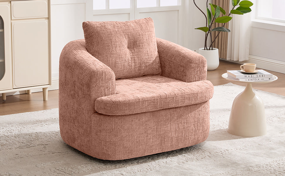 Chenille Swivel Barrel Chair — 360° Dual-Layer Cushion