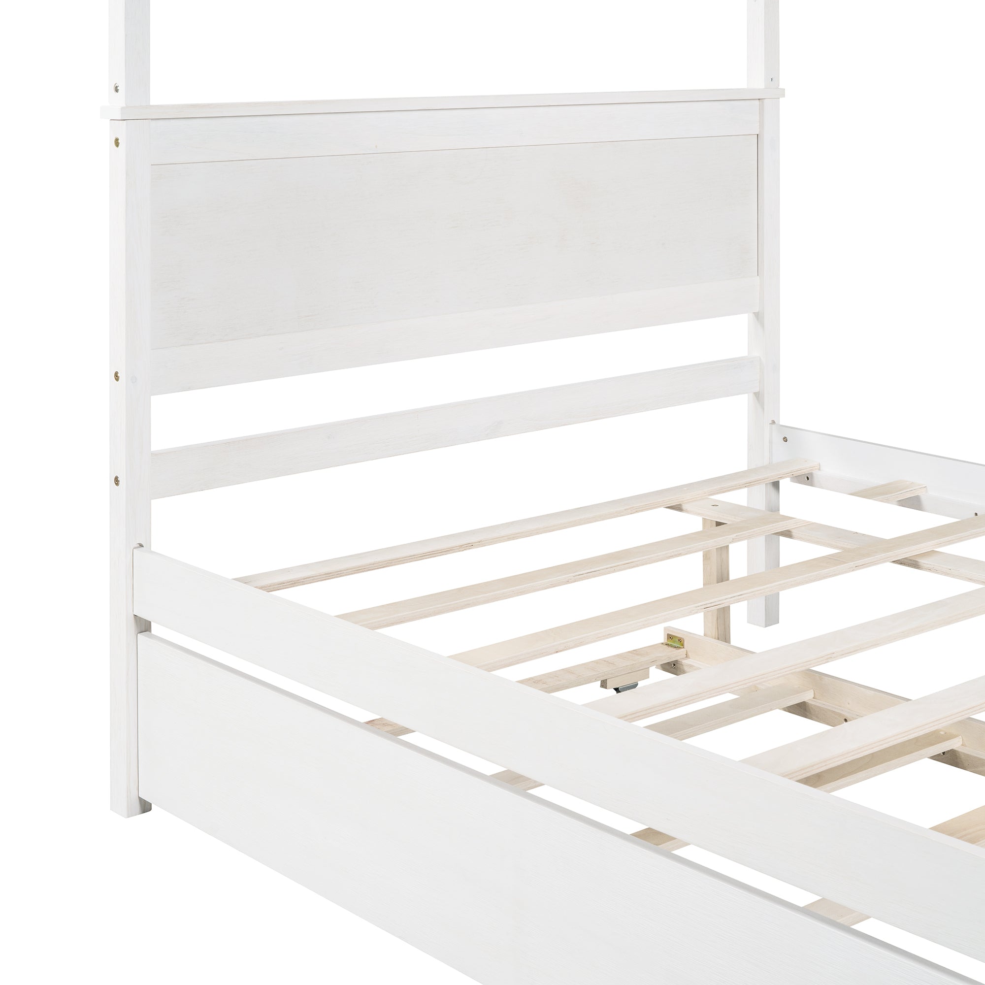 White canopy bed four-column frame structure