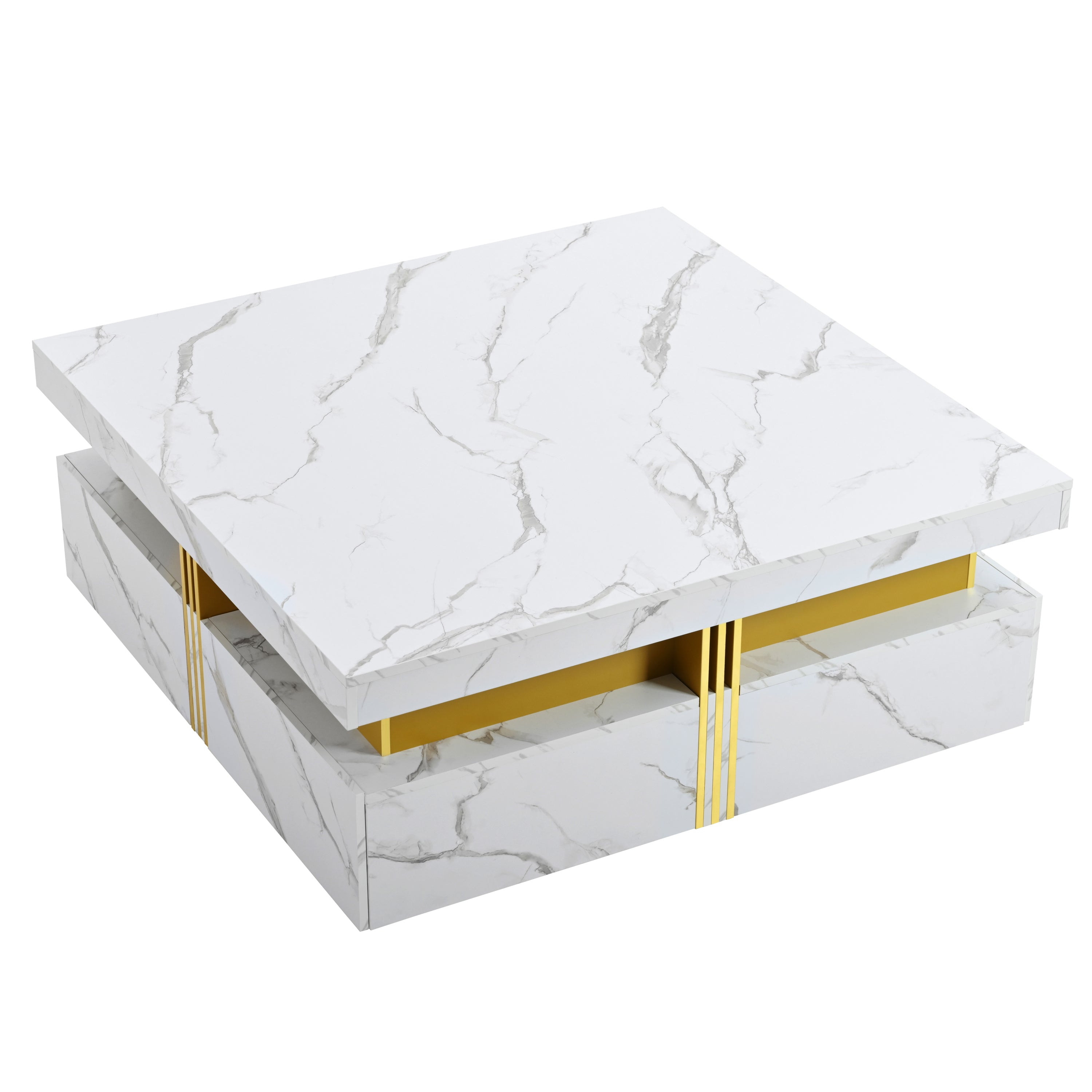 Square Storage Coffee Table — 4 Drawers & Gold Accents