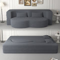 Gray Sherpa fleece full size floor sofa bed with 2 pillows — front view
