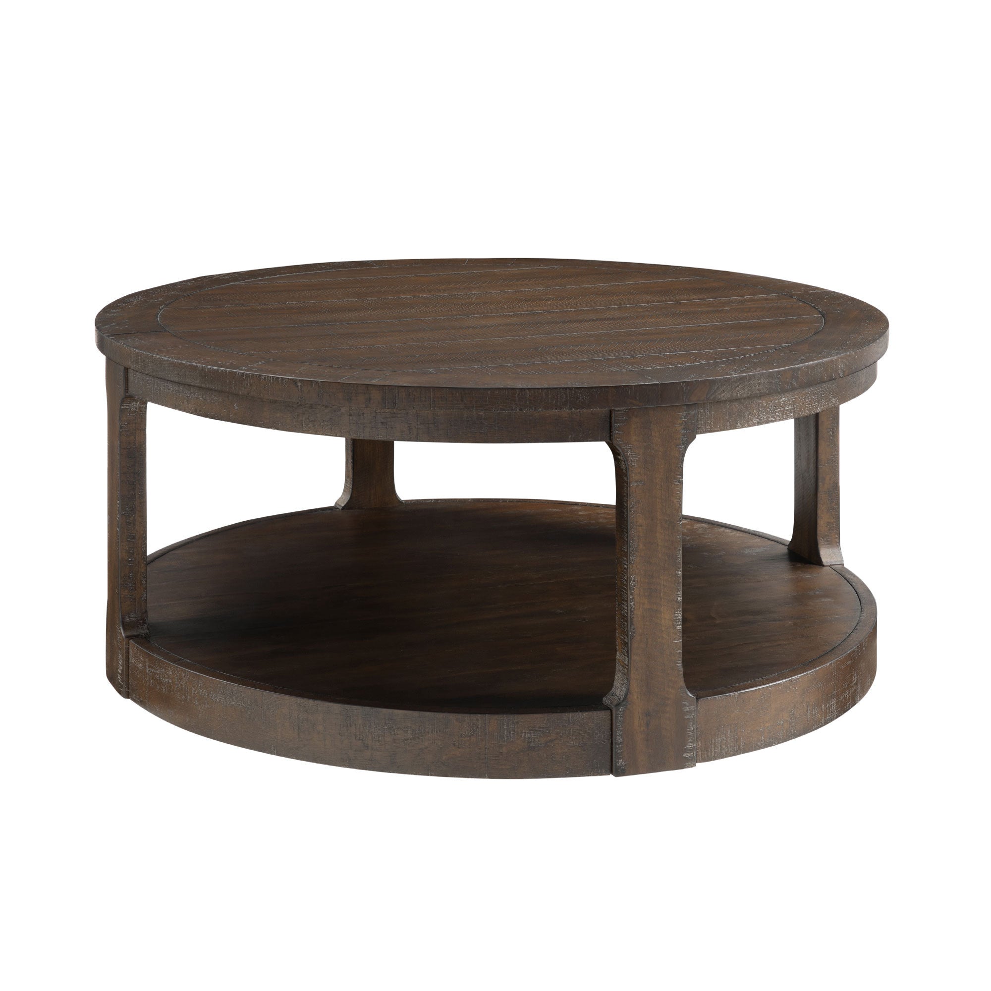 Round coffee table faux vintage paint powder glaze detail
