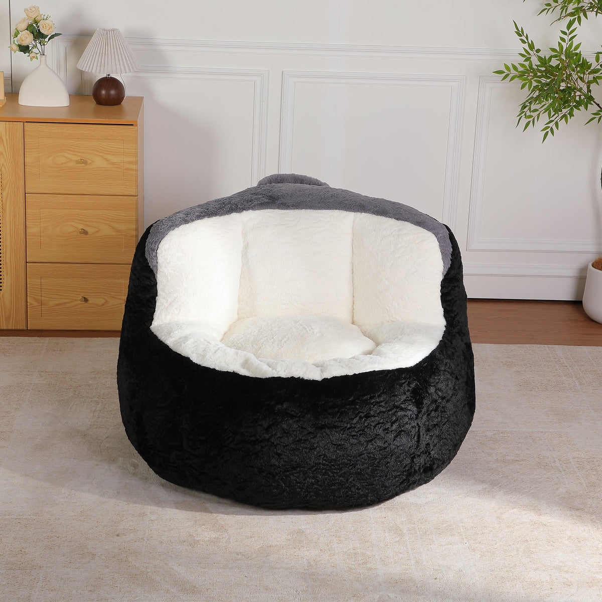 Oversized Bean Bag Chairs,Multicolor Faux Fur Couch Filled with Shredded Sponge,Large Lounger Sofa For Living Room,No Assembly Required , Pink+White+Purple
