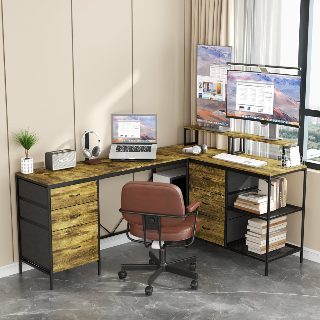 114-inch industrial L-shaped desk dimension reference