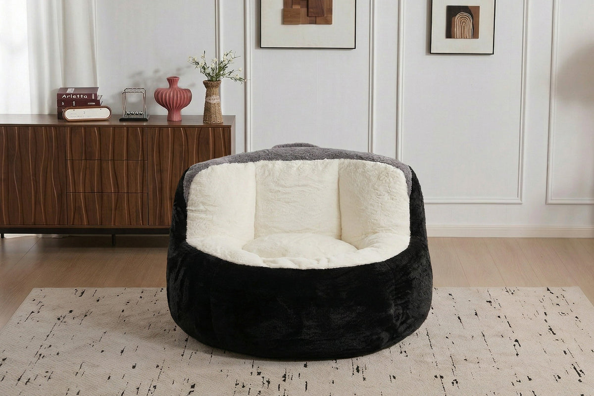 Oversized Bean Bag Chairs,Multicolor Faux Fur Couch Filled with Shredded Sponge,Large Lounger Sofa For Living Room,No Assembly Required , Pink+White+Purple