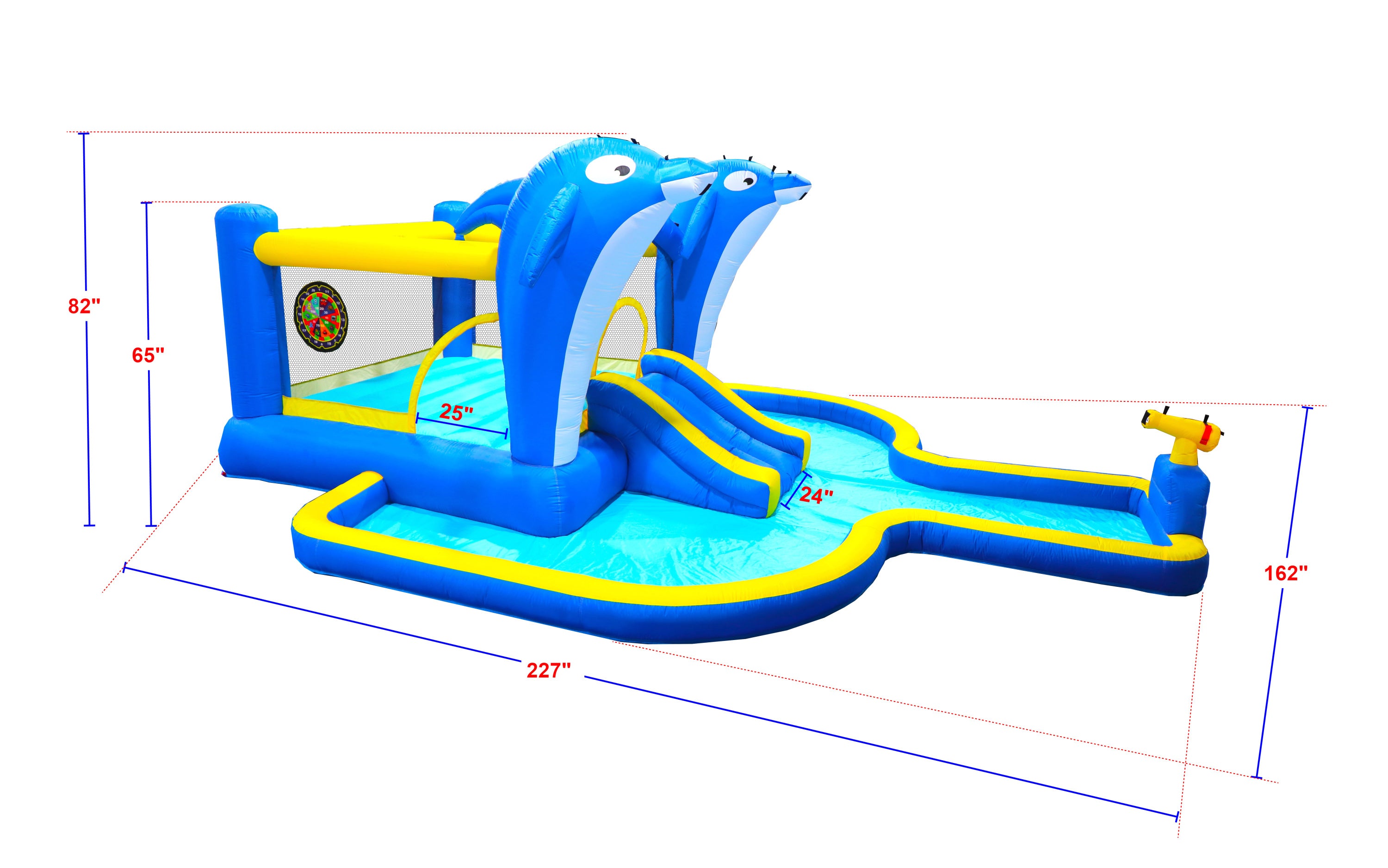 Inflatable water park with basketball hoop close-up