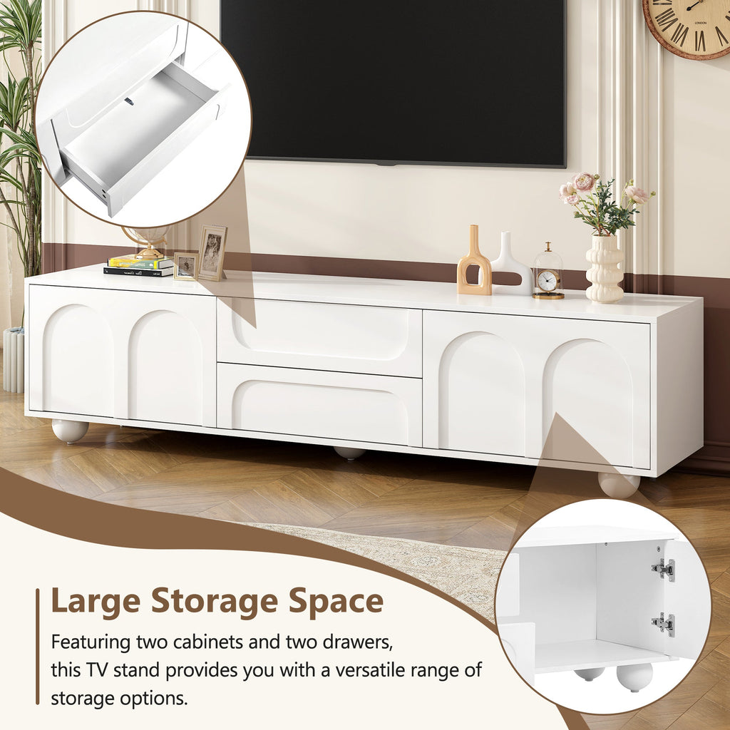 TV Stand with Arched Doors & 2 Drawers — for TVs Up to 75"