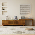 Brown ebony mid-century extendable TV stand — front view