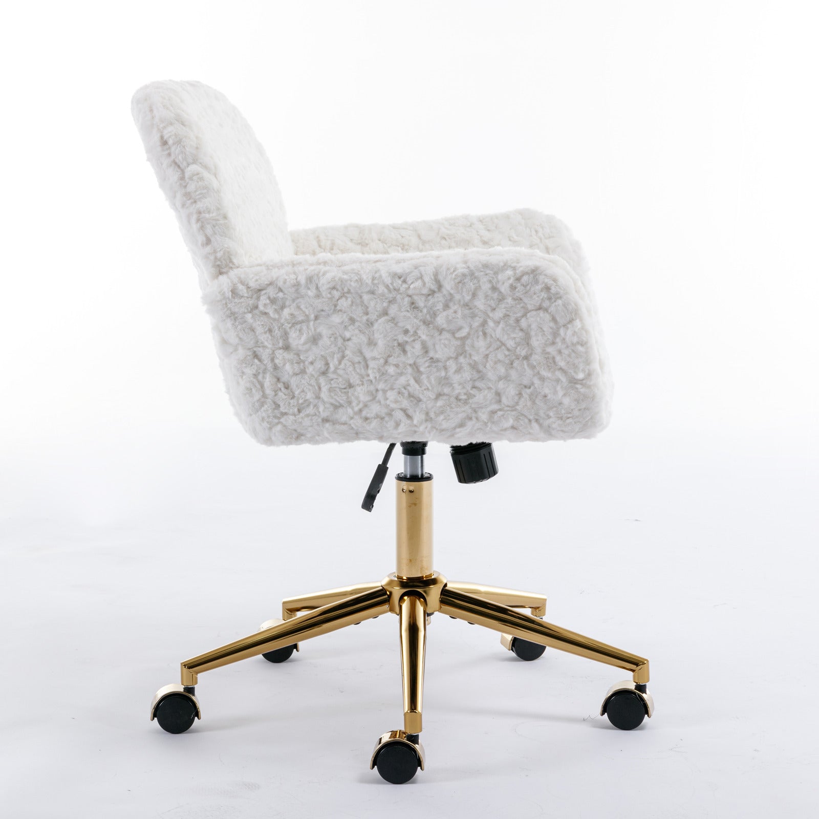 Faux Fur Office Chair — 40° Reclining with Gold Metal Base & Wheels