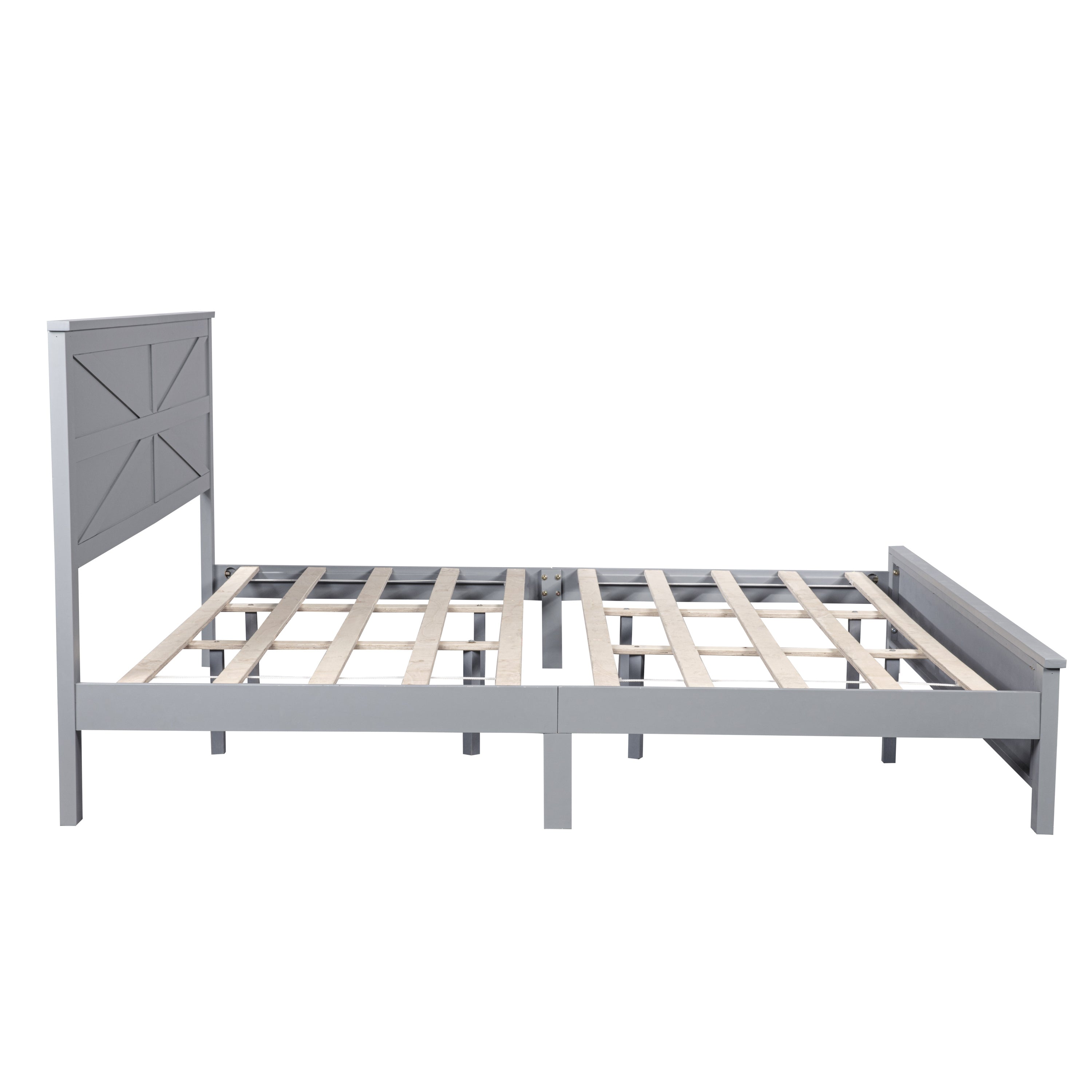 Farmhouse Style King Size Bed with Barn Door Designed Headboard and Footboard, Pinewood Bed with Strengthened Bed Frame,White