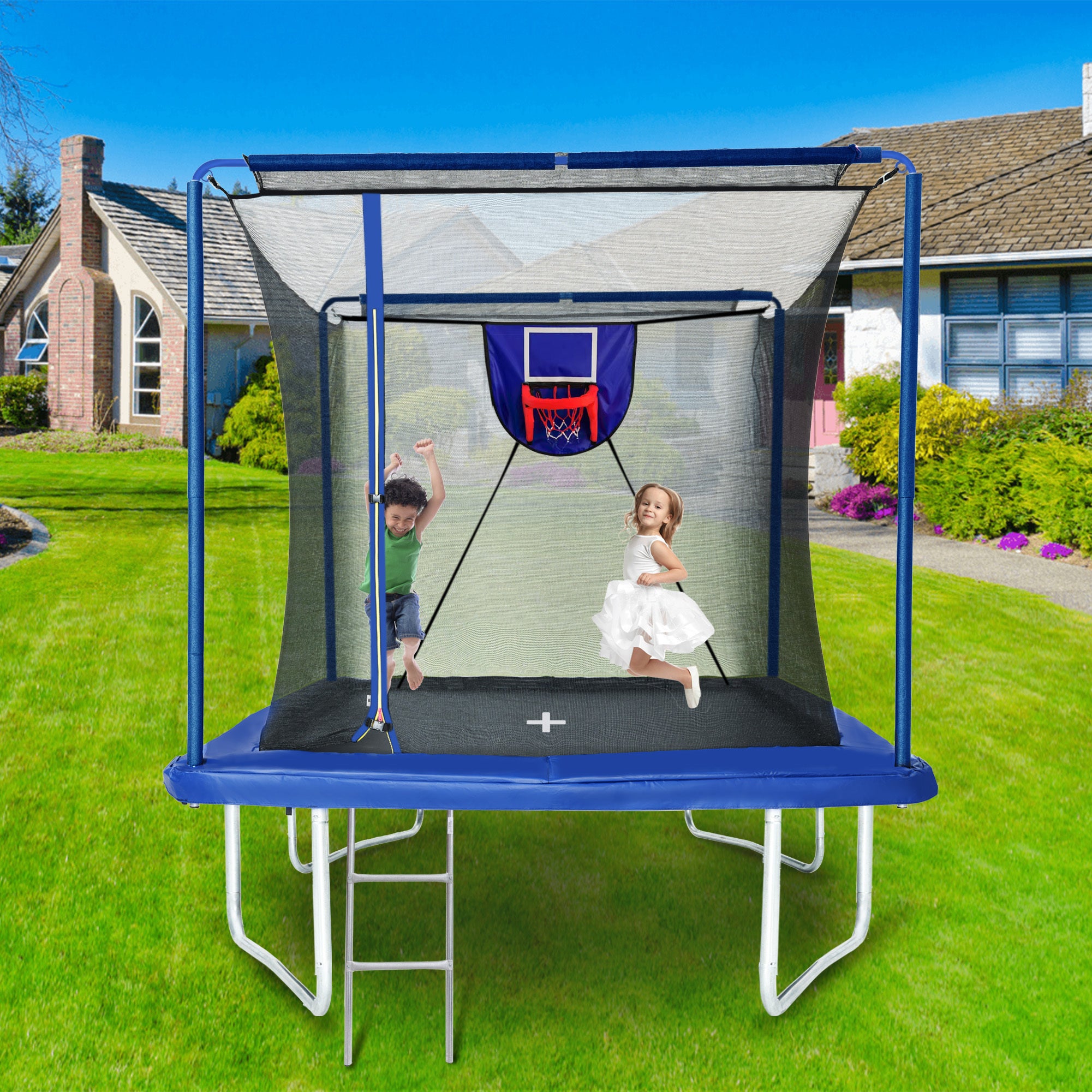 Blue rectangular trampoline ASTM-tested product photo