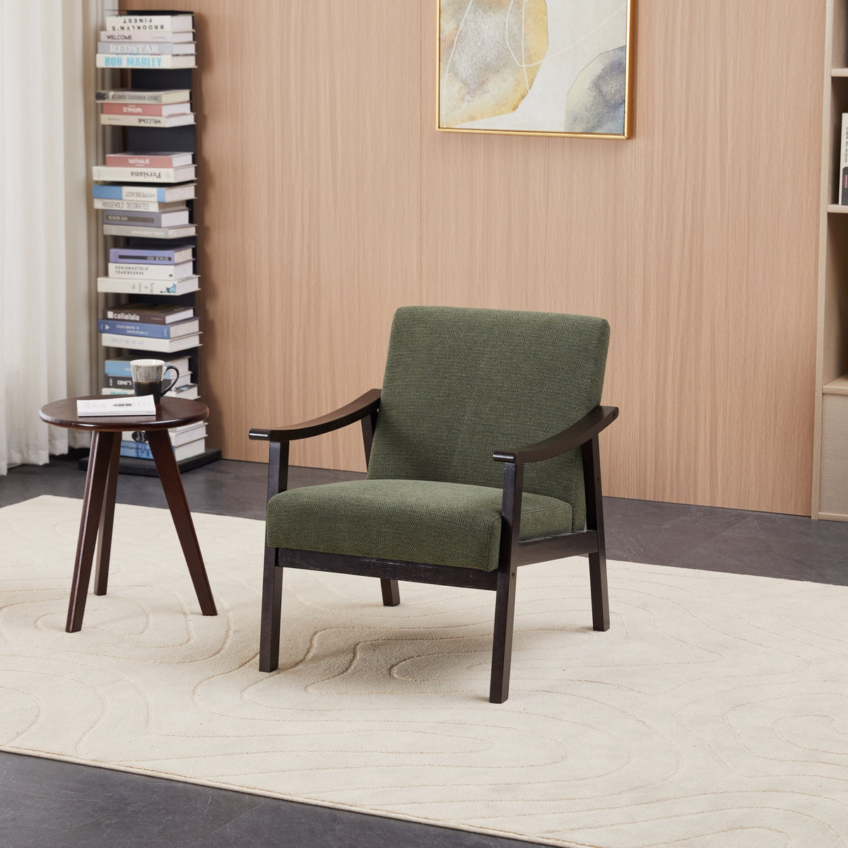 Medieval-inspired modern armchair with high back (Antique Green) upholstered chair, solid wood legs, leisure reading chair suitable for living room or bedroom.