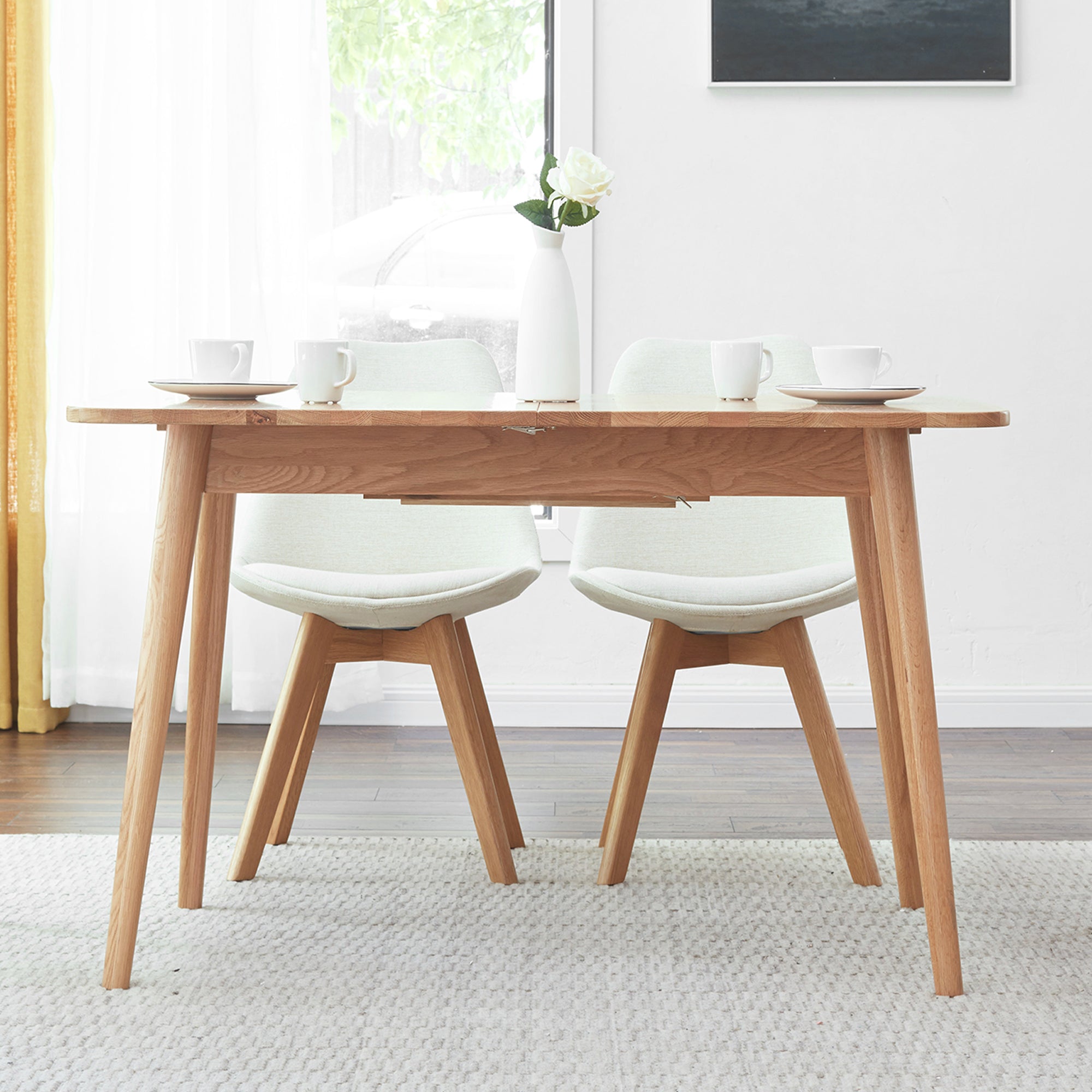 Extendable Solid Oak Dining Table — Round Corners & Diagonal Legs