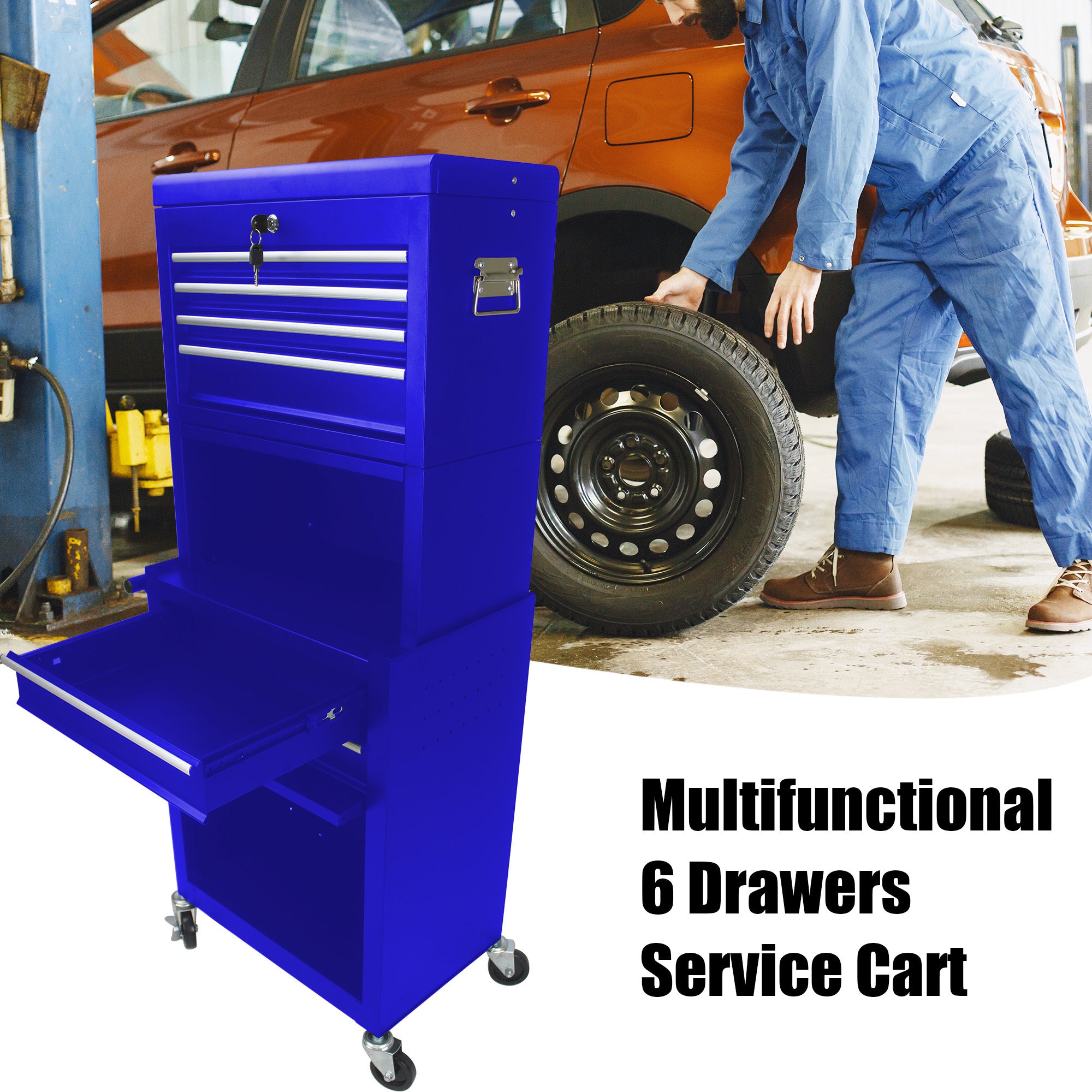 Six-drawer lockable tool cabinet workshop organizer