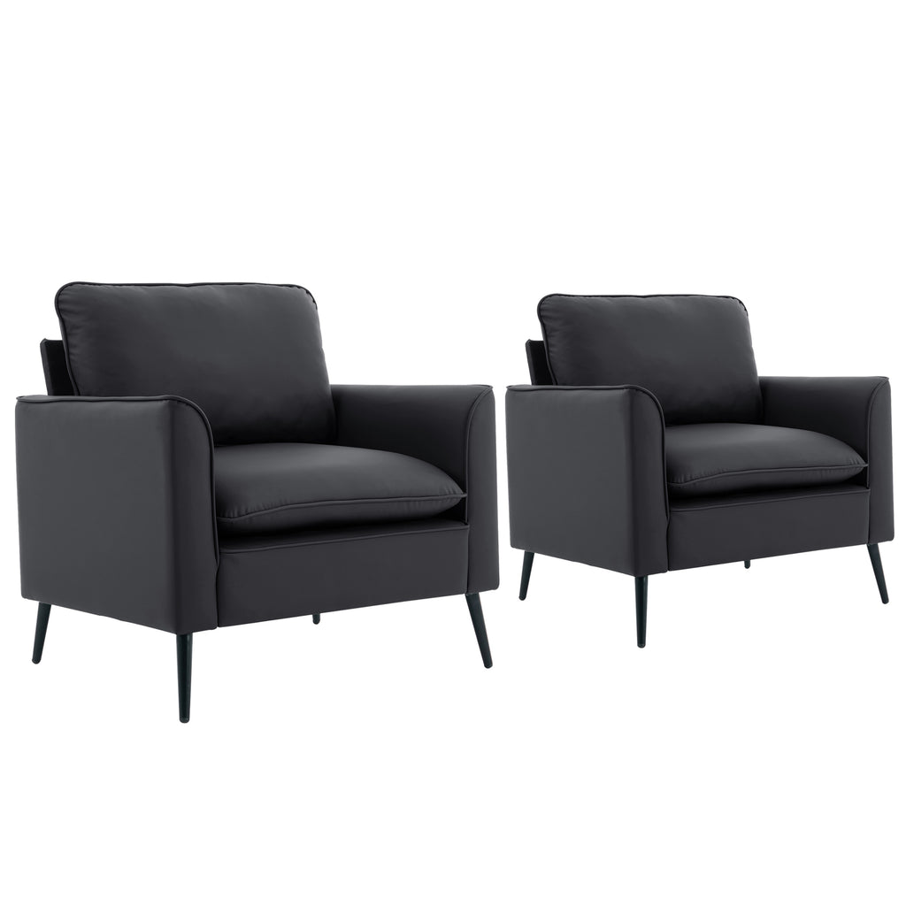 Black faux leather lounge chair set of two — front view