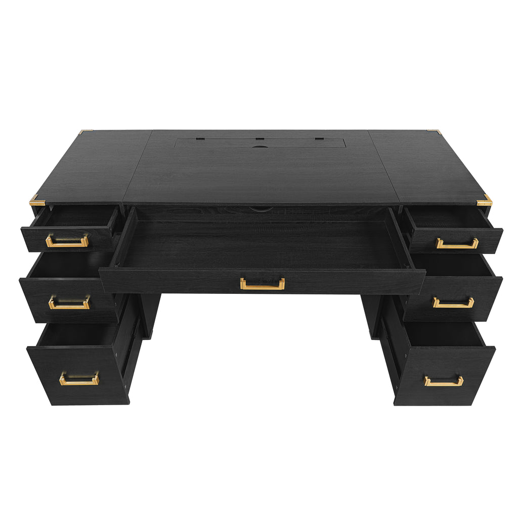 Black and gold executive desk in home office setting