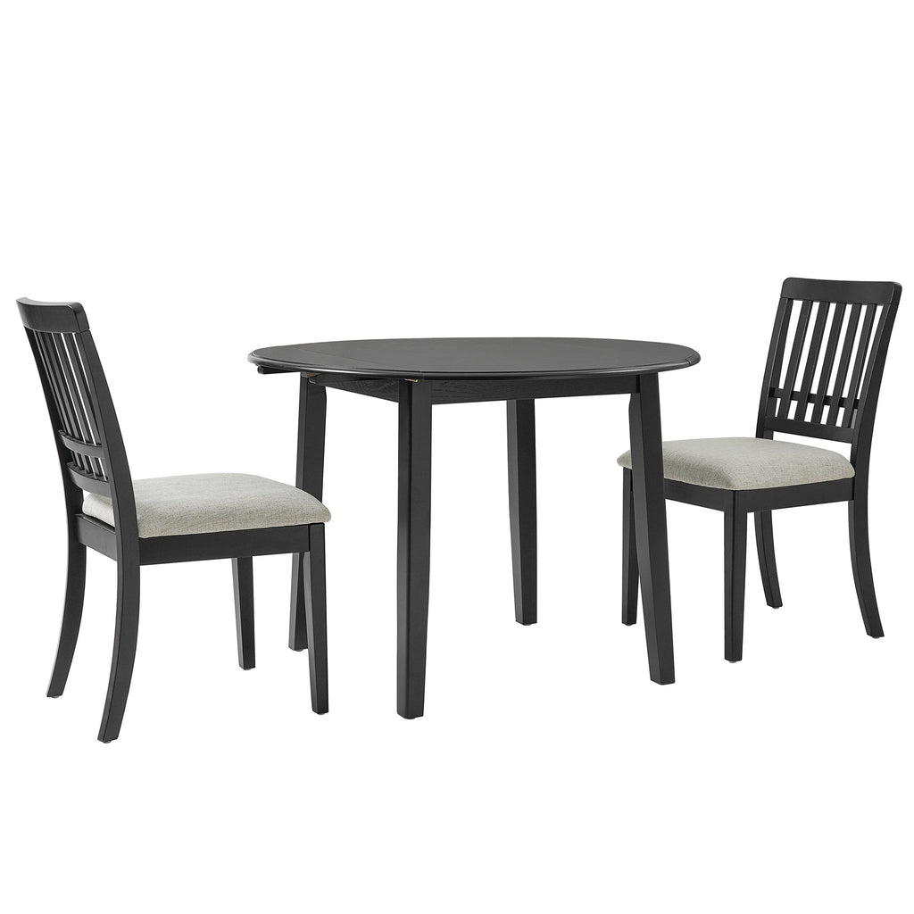 3-Piece Round Dining Table Set for 2 People, 1 Folding Wood Dining Table + 2 Upholstered Chairs, Space-Saving Design for Small Apartments and Dining Areas -LIGHT BROWN