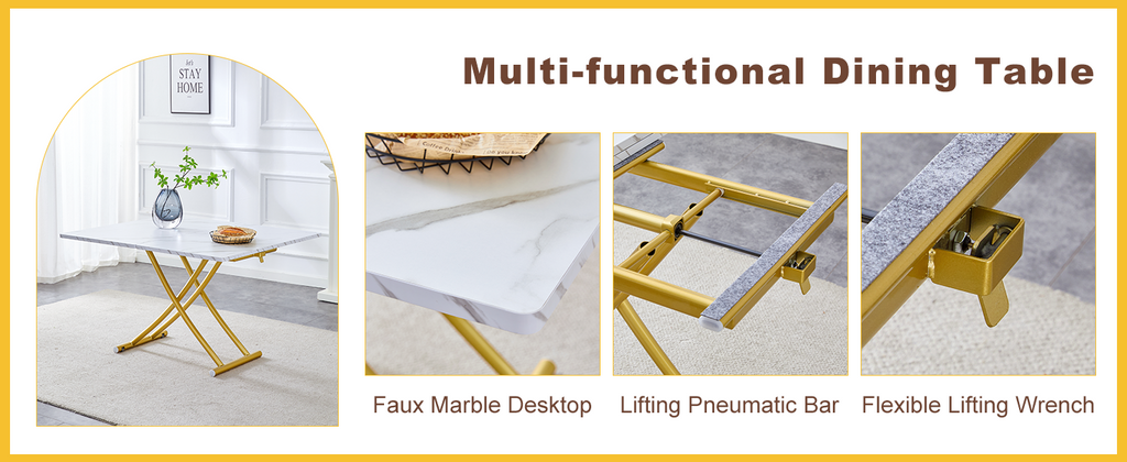 Folding lift table easy assembly gold metal frame