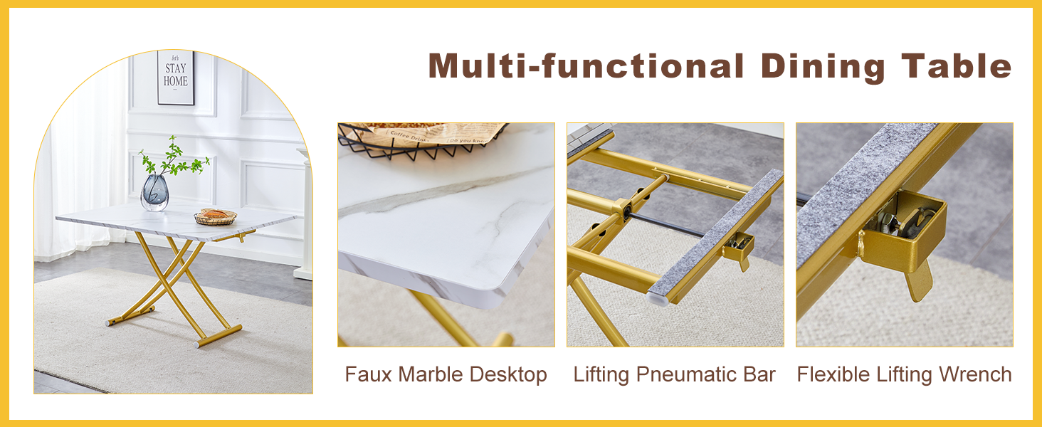Folding lift table easy assembly gold metal frame