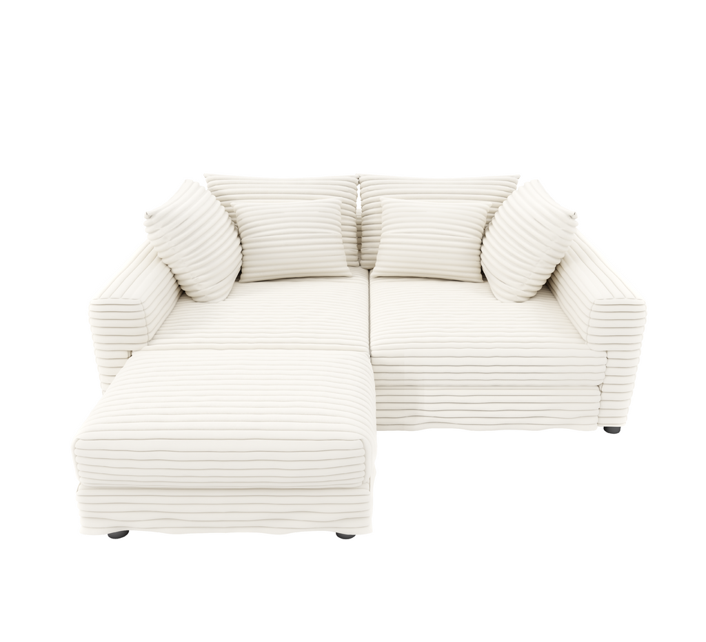 102.4 'Plush Corduroy 4-Seat Sofa,Modern Comfy Upholstered Sofa Cloud Couch,Deep Seat Couches with Soft Pillows and 3 Ottomans,Convertible Sofa Lounge Chair,Black(Old SKU:W1885S00287)