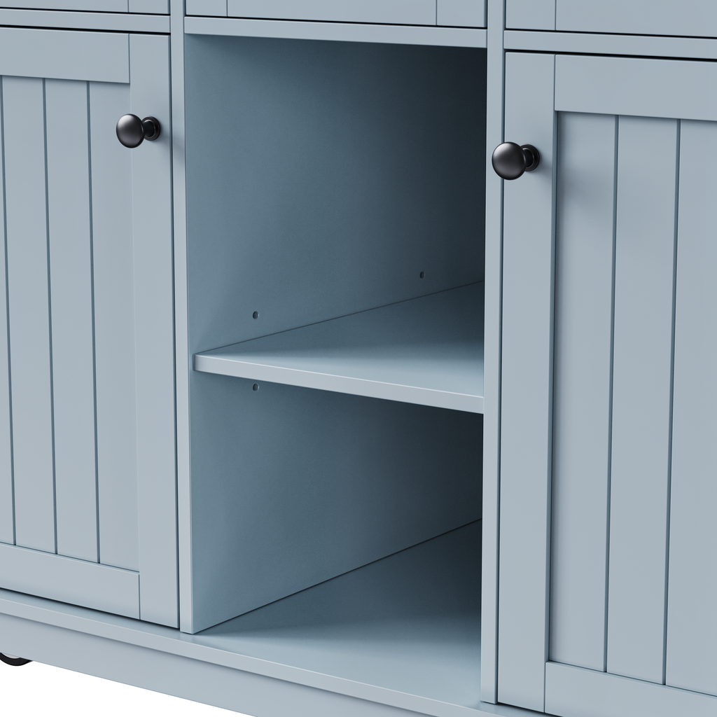 K&K 53inch Large Kitchen Island with Drop Leaf,Power Outlet,Door Internal Storage Rack,Rolling Kitchen Cart on 5 Wheels with 5 Open Side Racks for Kitchen,Black(Two Packages)(Stools not included)
