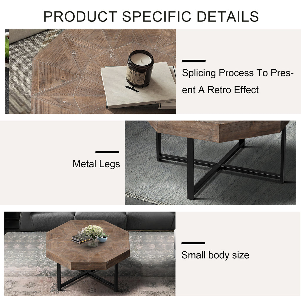 Octagonal coffee table antique brown finish product photo