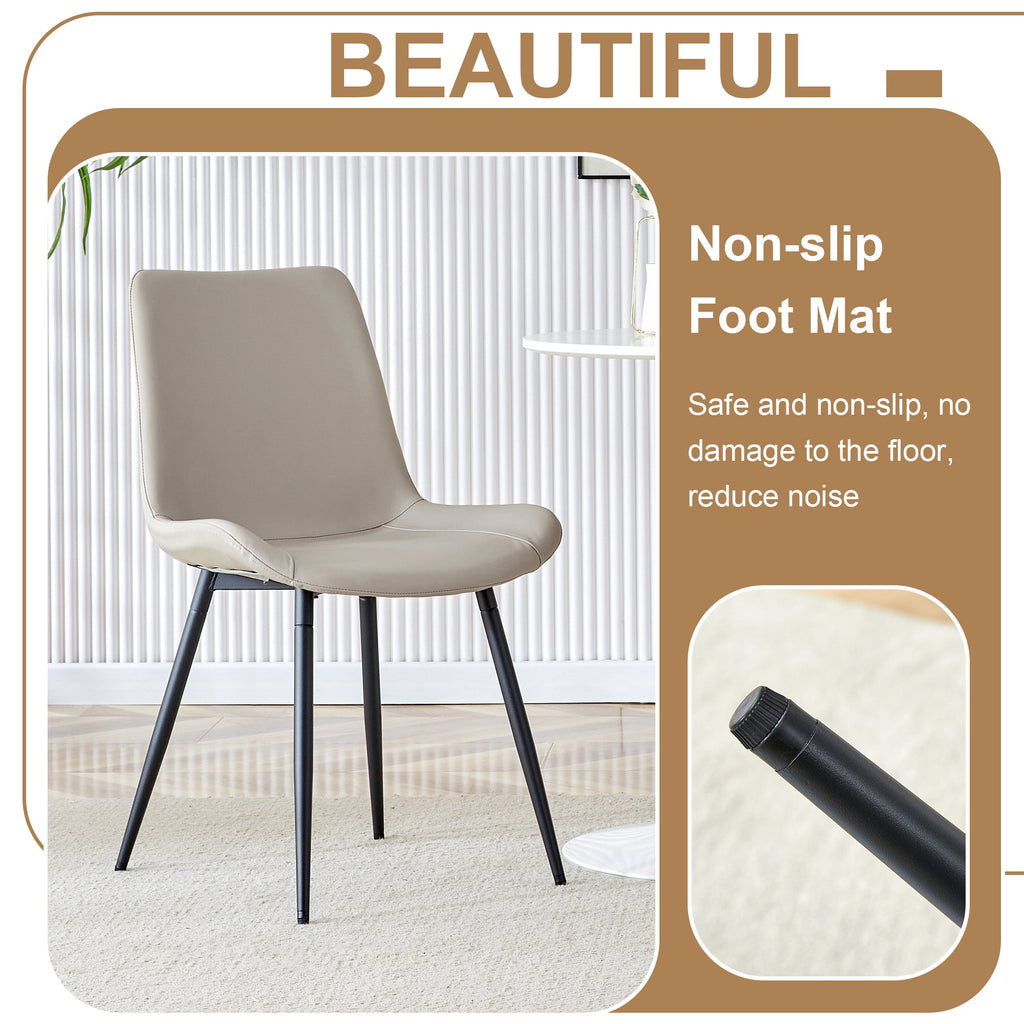 Table and chair set.42 inch modern minimalist brown wood grain round dining table set.Paired with 6 Black Artificial PU Chairs With Curved Widened Cushion Design. Suitable for dining rooms,office,etc.