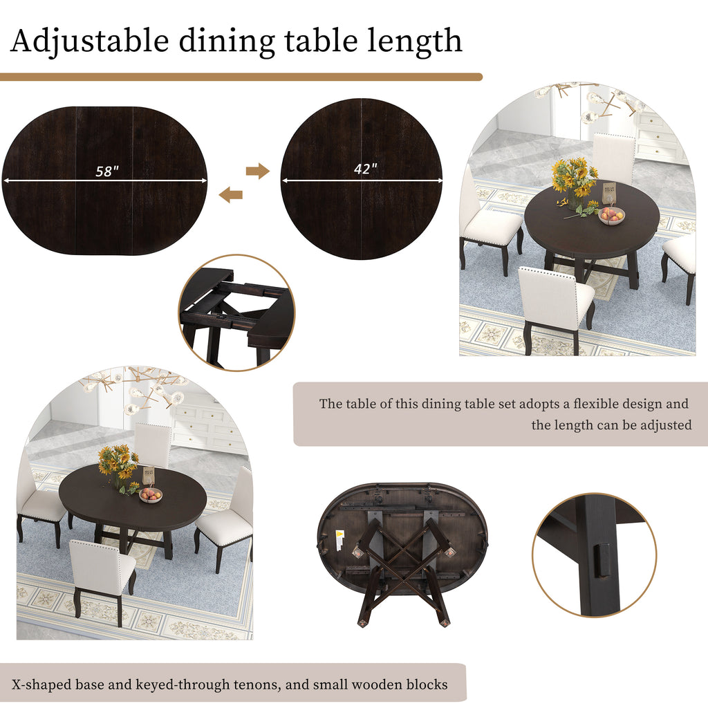 Oak veneer round tabletop extendable leaf mechanism close-up