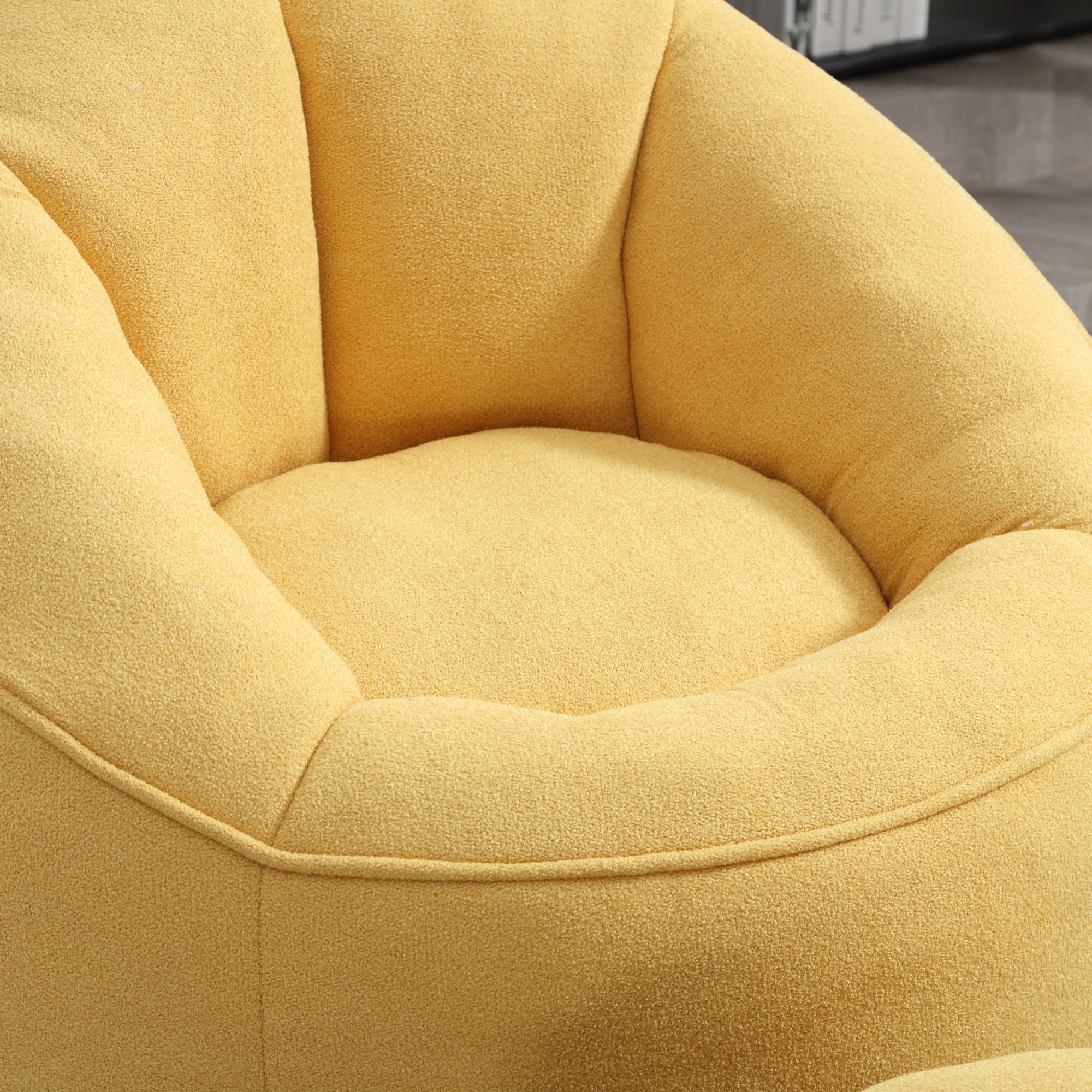 Yellow microfiber accent chair — profile view