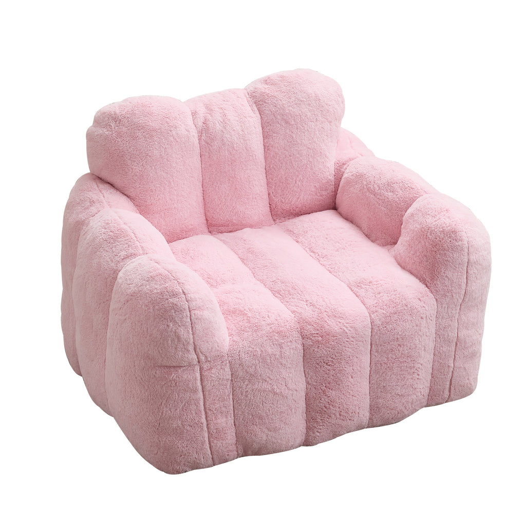 Pink faux fur adult bean bag floor chair — front view