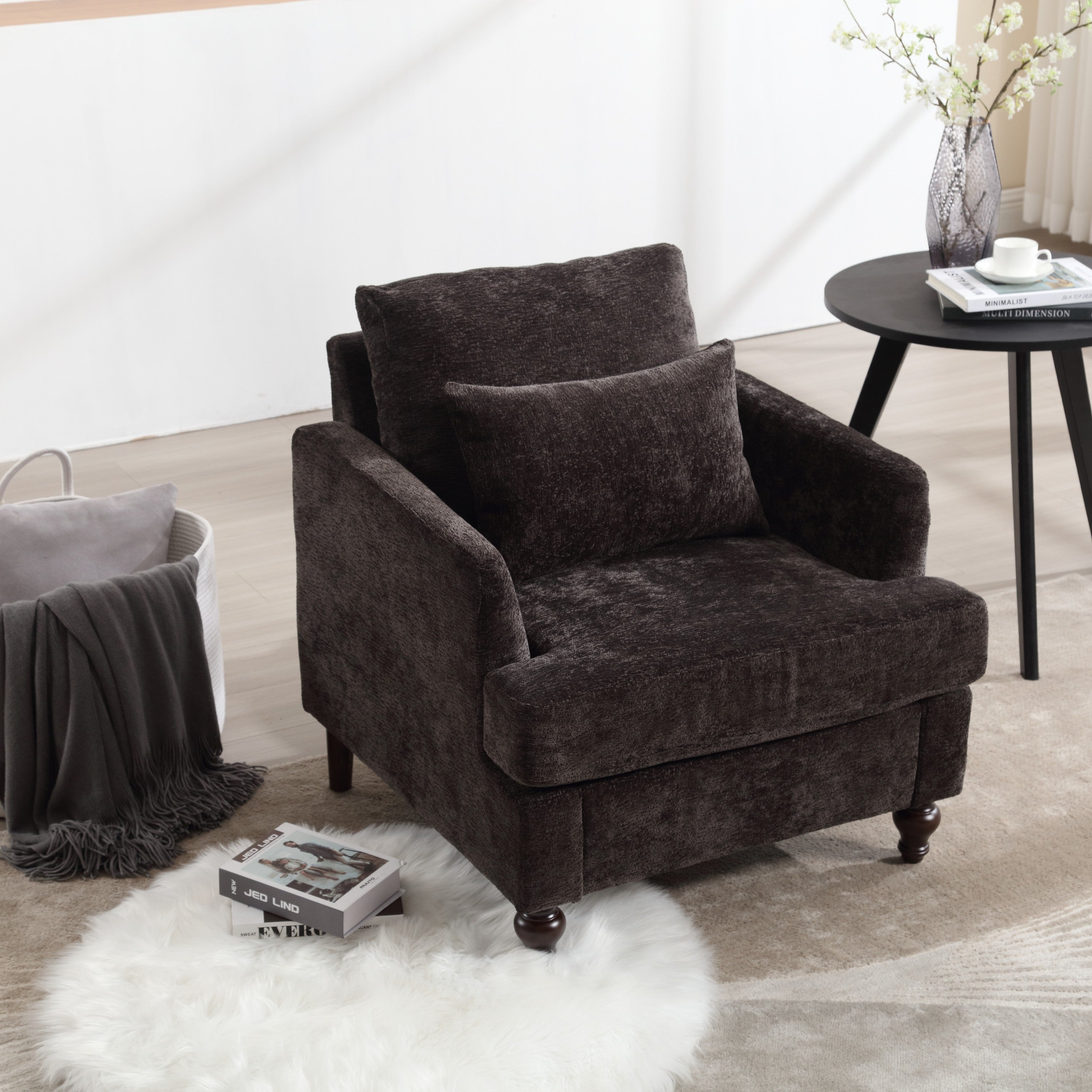 Chenille accent chair studded details close-up