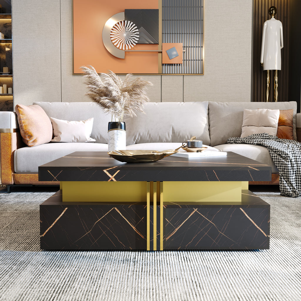 Modern square center table storage drawers close-up