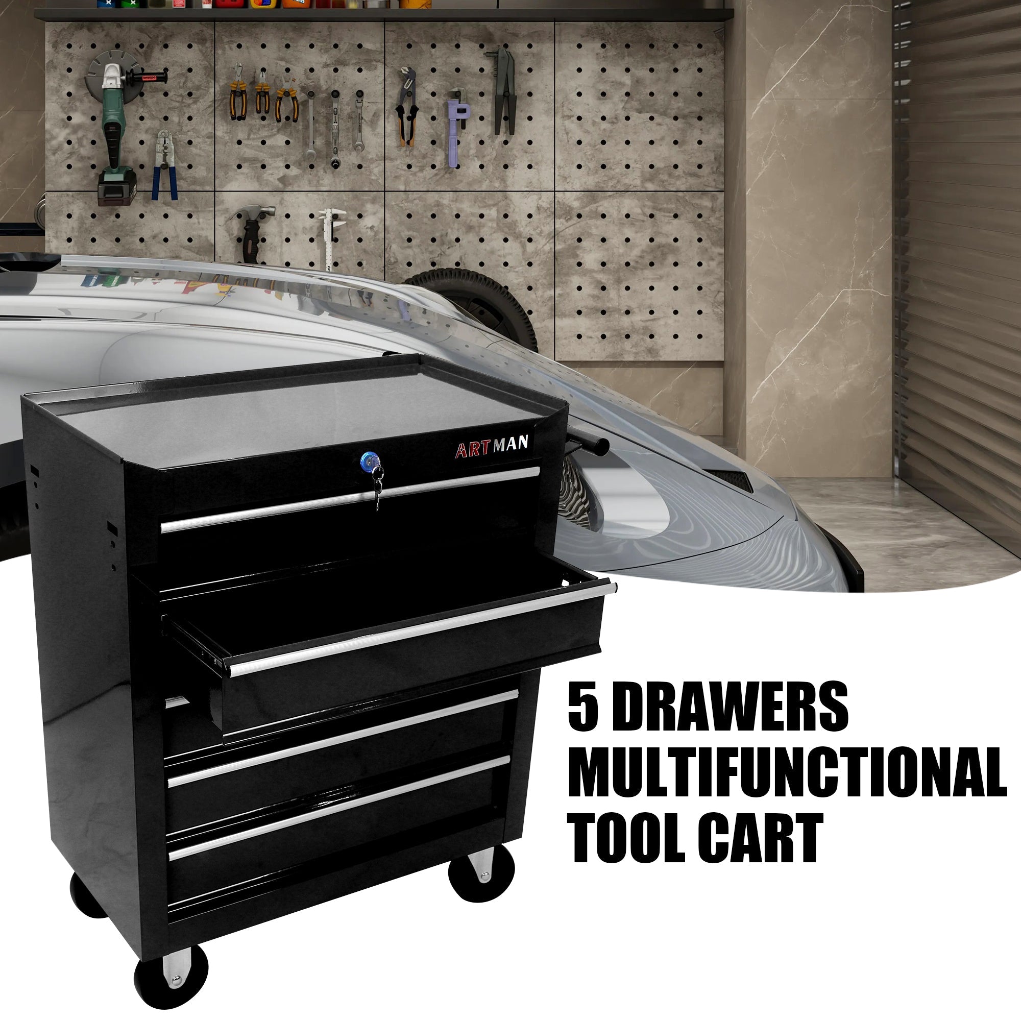 5-Drawer Rolling Tool Cart — Lockable Multifunctional Tool Storage