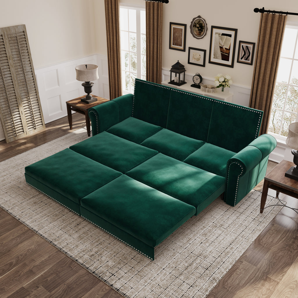 3-in-1 convertible Chesterfield sleeper in living room setting
