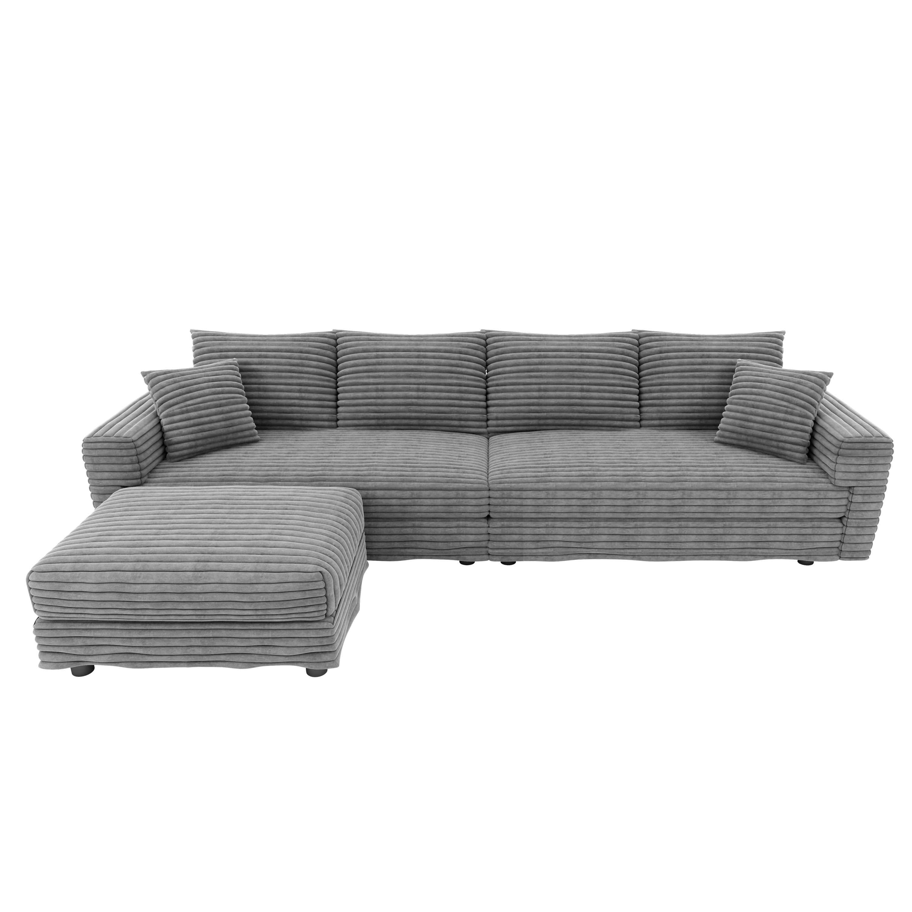 102.4 'Plush Corduroy 4-Seat Sofa,Modern Comfy Upholstered Sofa Cloud Couch,Deep Seat Couches with Soft Pillows and 3 Ottomans,Convertible Sofa Lounge Chair,Black(Old SKU:W1885S00287)