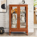 2 Doors Curio Cabinet with Tempered Glass Doors, Curio Cabinets with Mirrored Back Panel and Adjustable Shelves, Lighted Display Cabinet for Home, Office Light Bulb Included DARK OAK