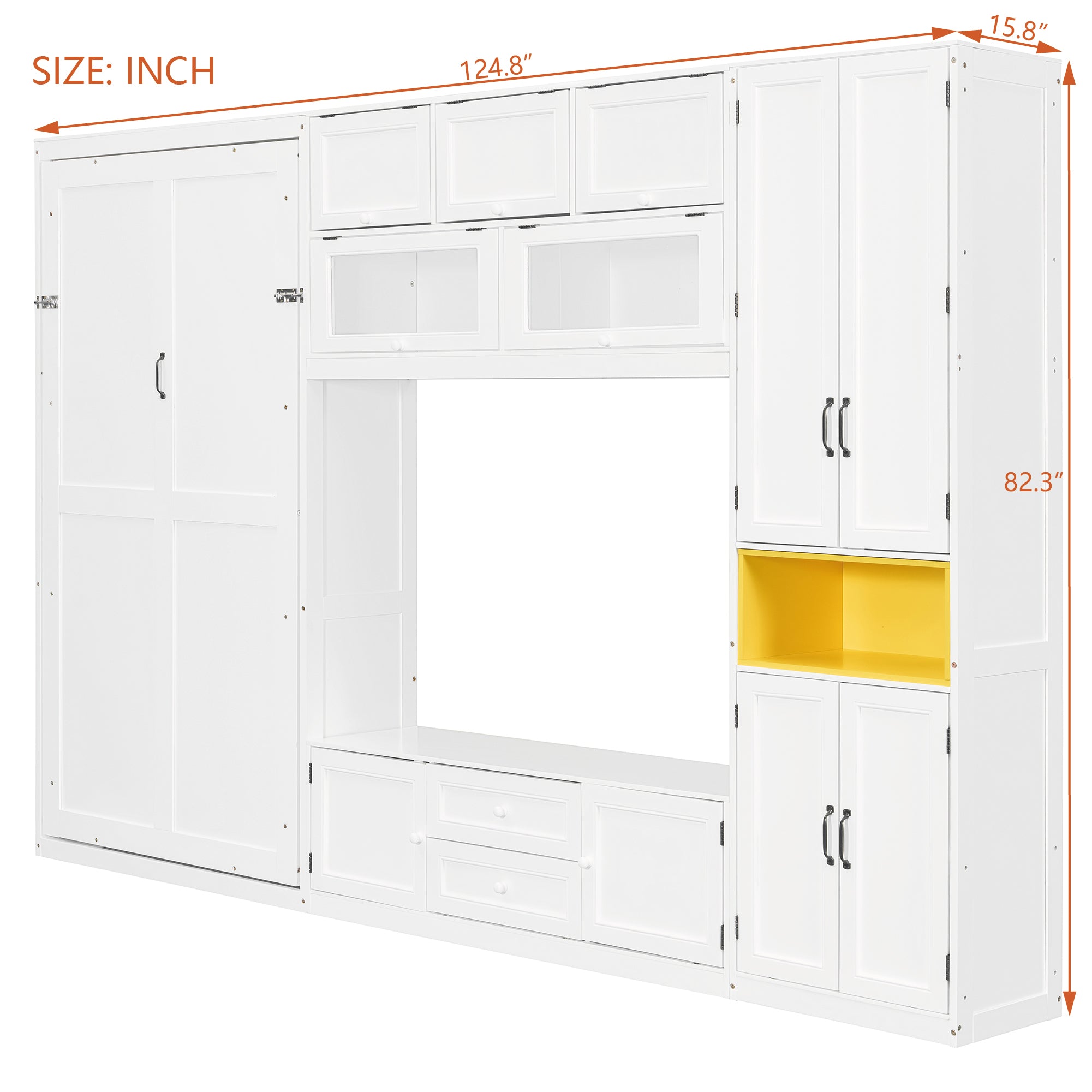 White wooden Murphy bed wall unit side profile