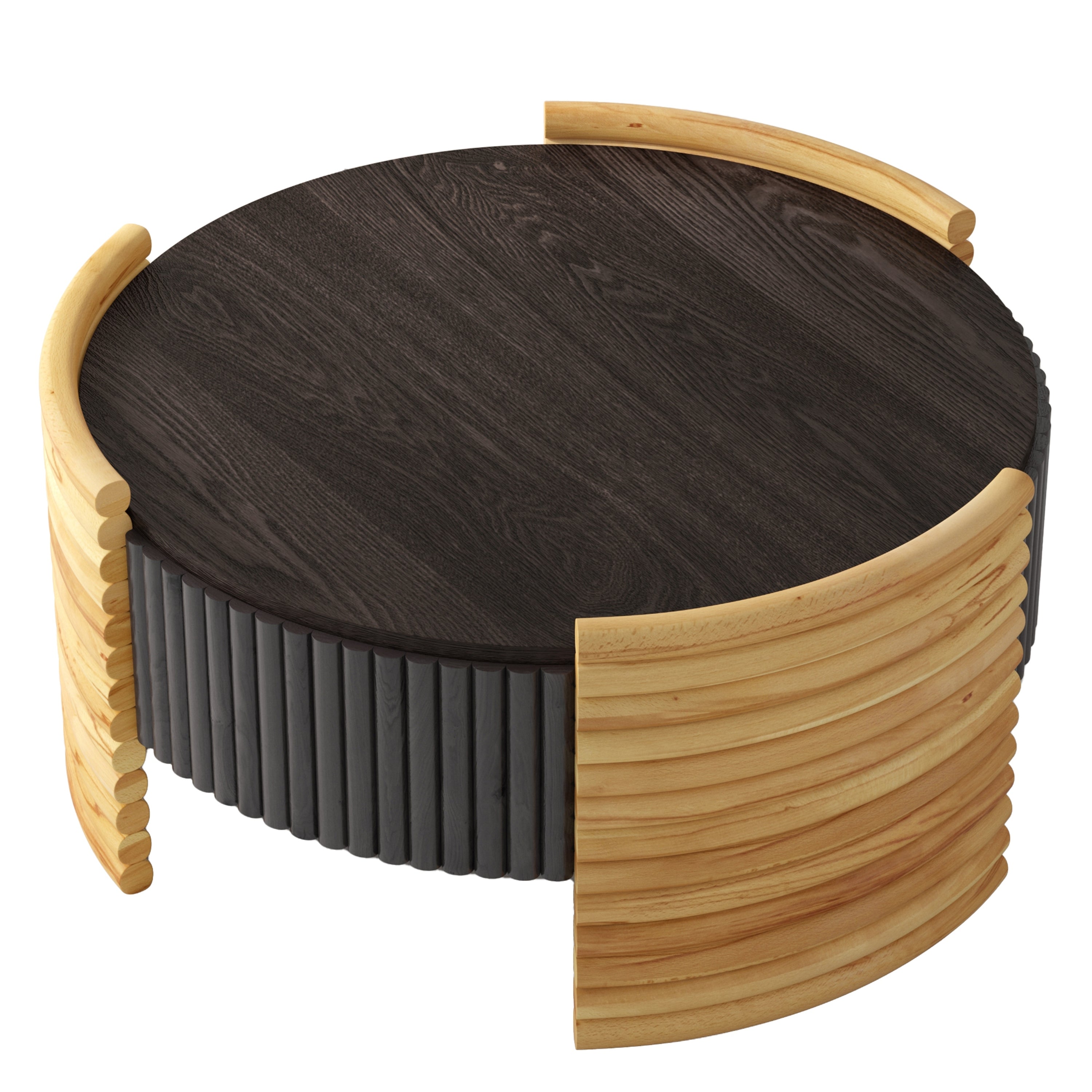 Modern colorblock round coffee table curved side profile