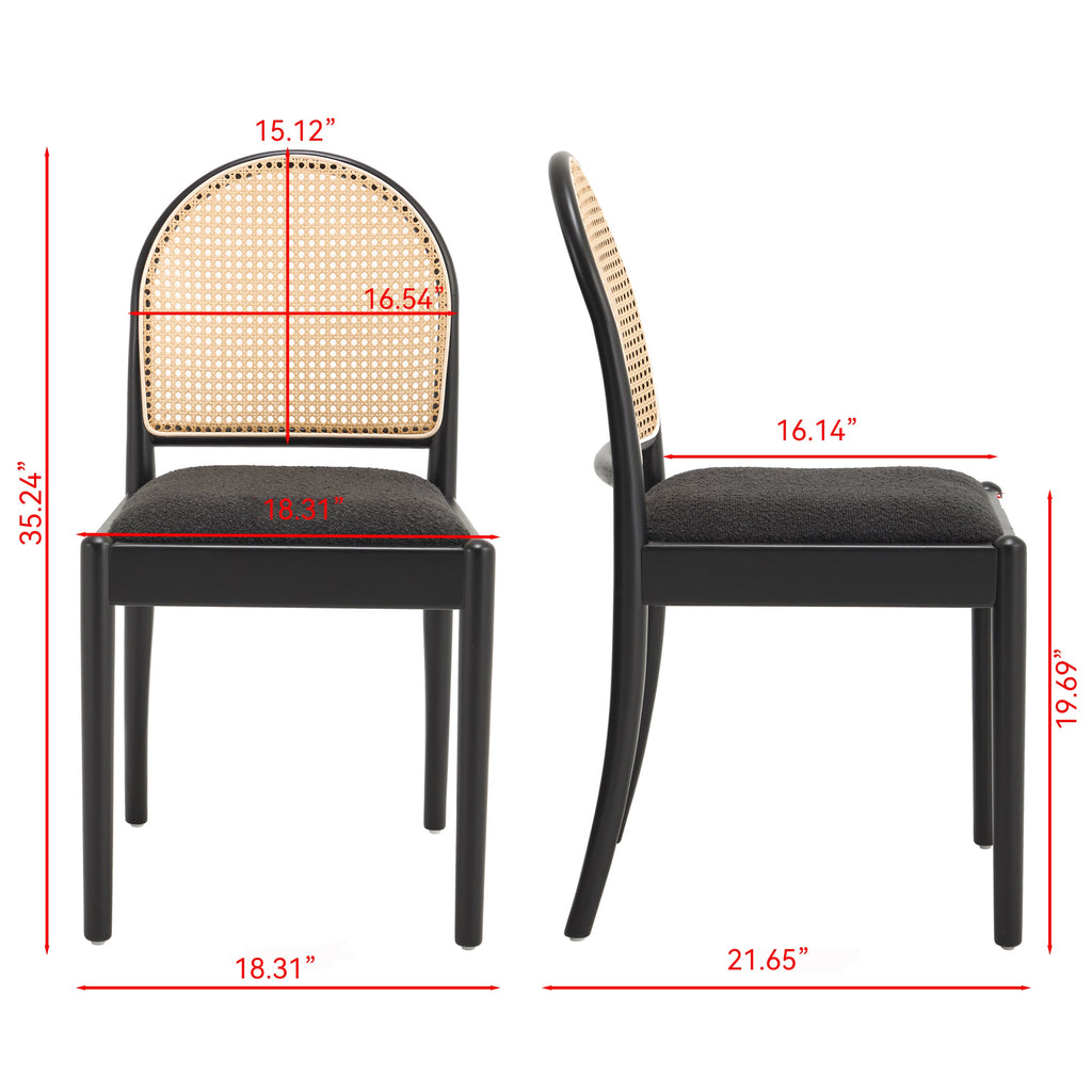 Rattan Dining Chairs Set of 2, Upholstered Linen Dining Room Chairs with Backrests, Modern Kitchen Chairs with Wood Legs for Dining Room, Beige