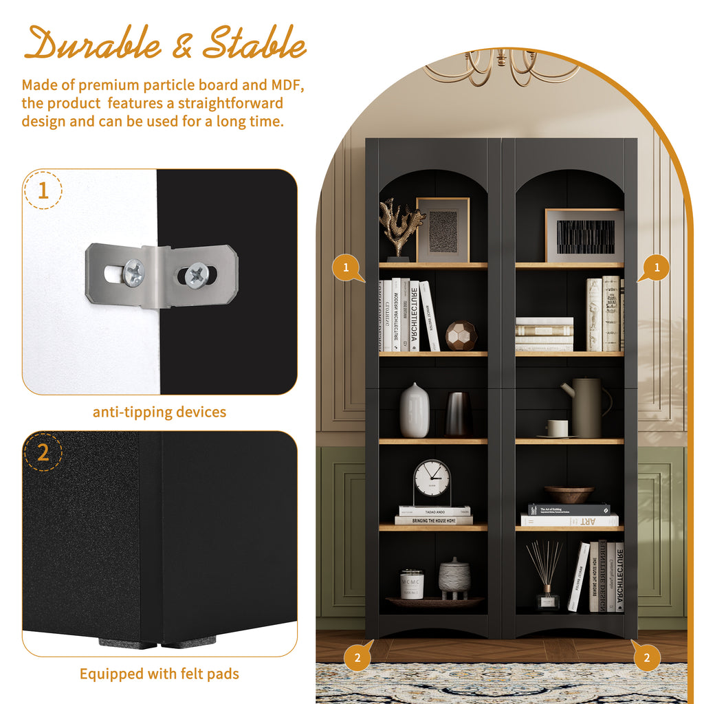 Black retro handle and curved cabinet door detail