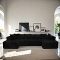 130' Boneless Couch, Cloud Couch Sectional, Corduroy Sofa for Living Room, U Shaped Modular Sofa with Chaise, No Assembly, 4 Seats Oversized,Black.(Old Sku:W3276S00015)