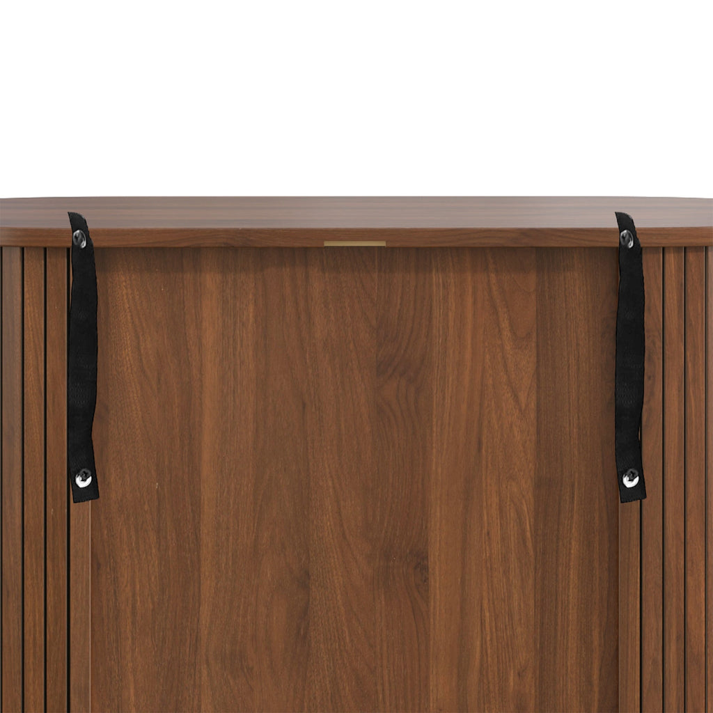 28' Fluted Wine Bar Cabinet with 8-Grid Wine Rack, 5-Level Adjustable Shelves, 2 Glass Holders, Smoothly Sliding Tambour Doors, 4 Hidden Storage Space on the Side, Modern Liquor Coffee Station, Black