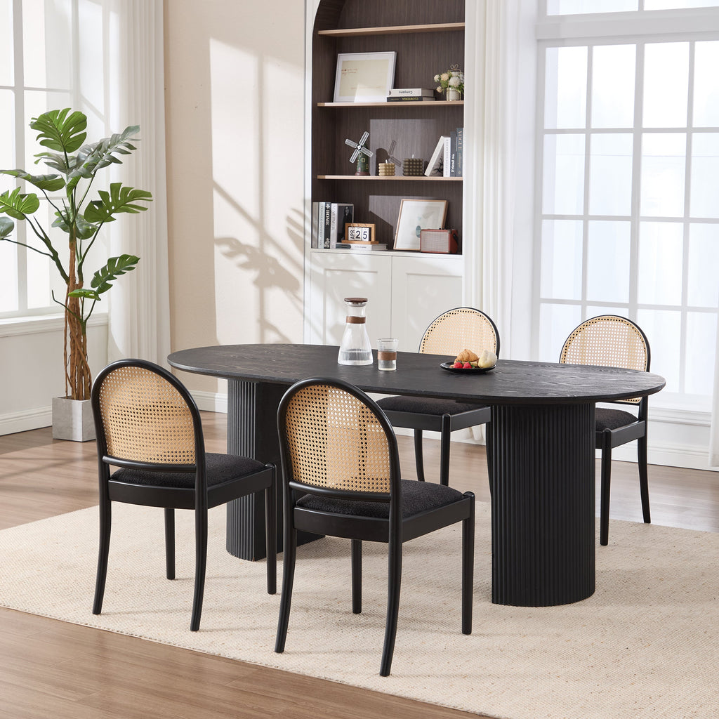 Rattan Dining Chairs Set of 2, Upholstered Linen Dining Room Chairs with Backrests, Modern Kitchen Chairs with Wood Legs for Dining Room, Beige