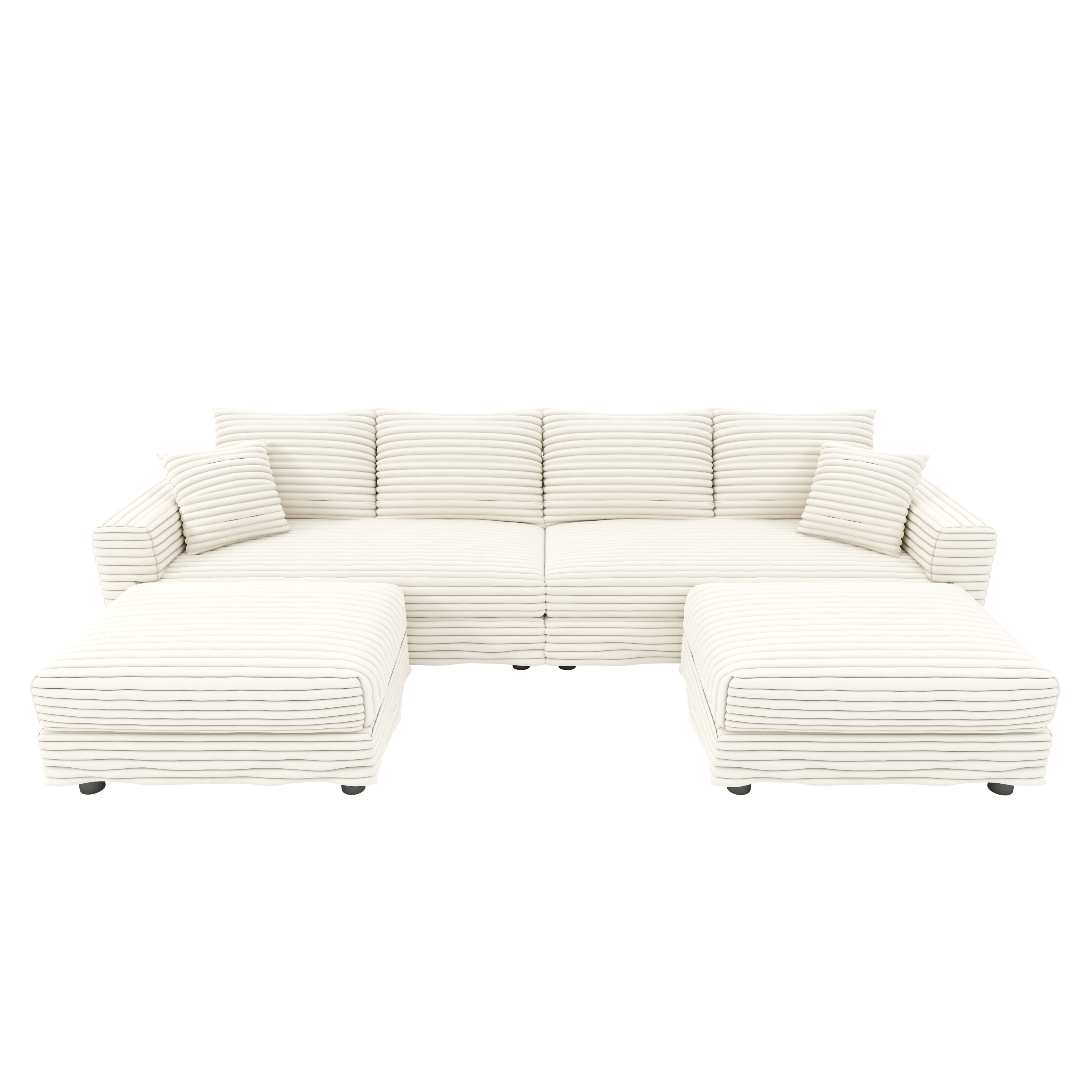 102.4 'Plush Corduroy 4-Seat Sofa,Modern Comfy Upholstered Sofa Cloud Couch,Deep Seat Couches with Soft Pillows and 3 Ottomans,Convertible Sofa Lounge Chair,Black(Old SKU:W1885S00287)