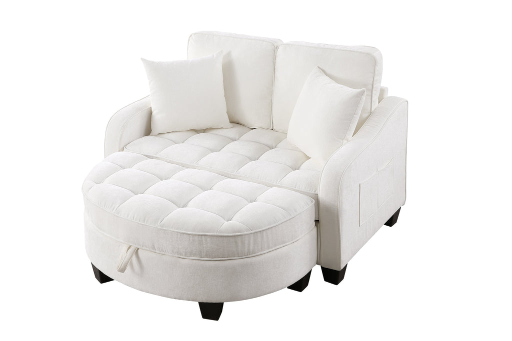 Corduroy 2-Seater Sofa Chaise — Storage Footrest & 2 Pillows, 42.7" Wide