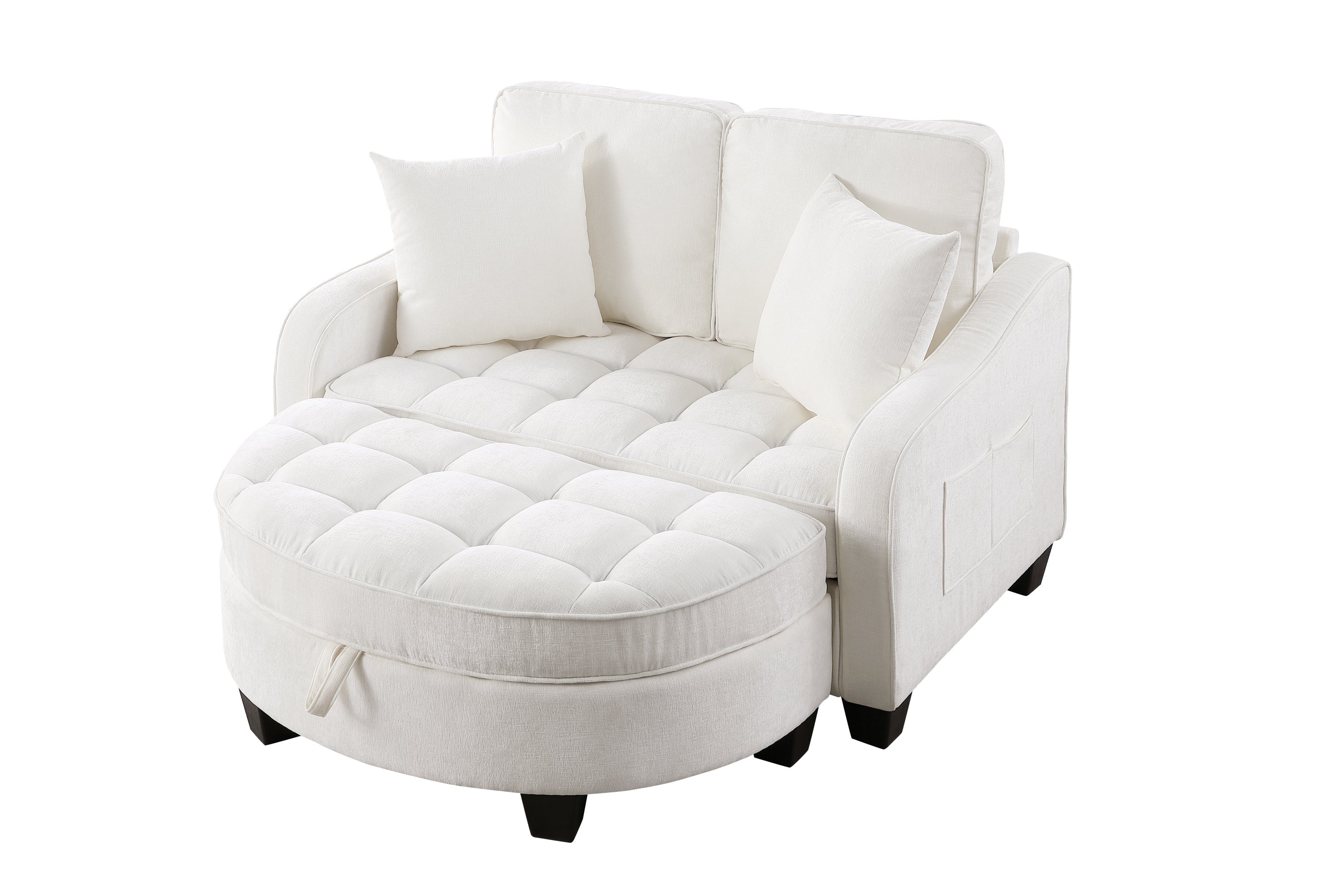 Corduroy 2-Seater Sofa Chaise — Storage Footrest & 2 Pillows, 42.7" Wide