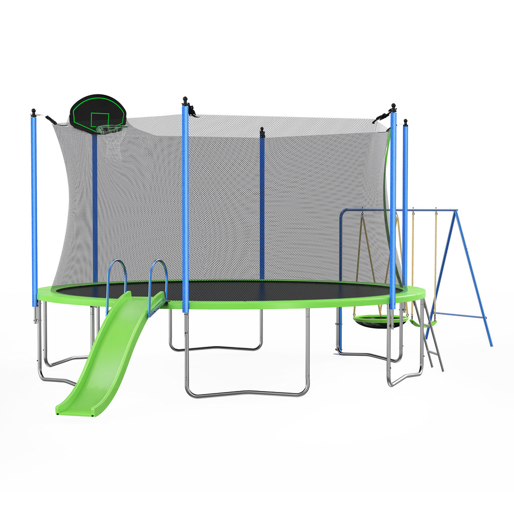 Swing seat with plastic cushion on trampoline play set