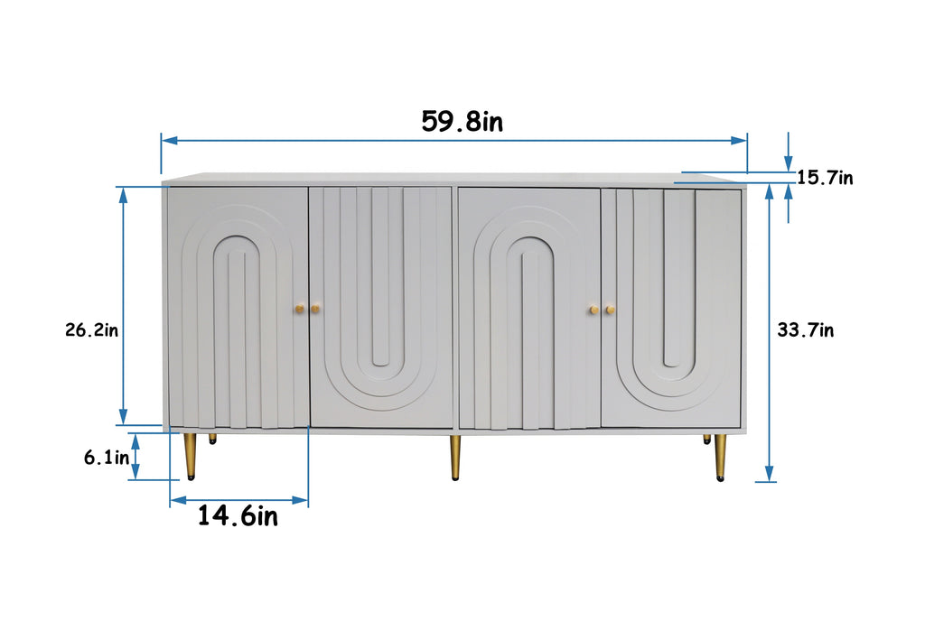 60 inch gray sideboard gold hardware close-up