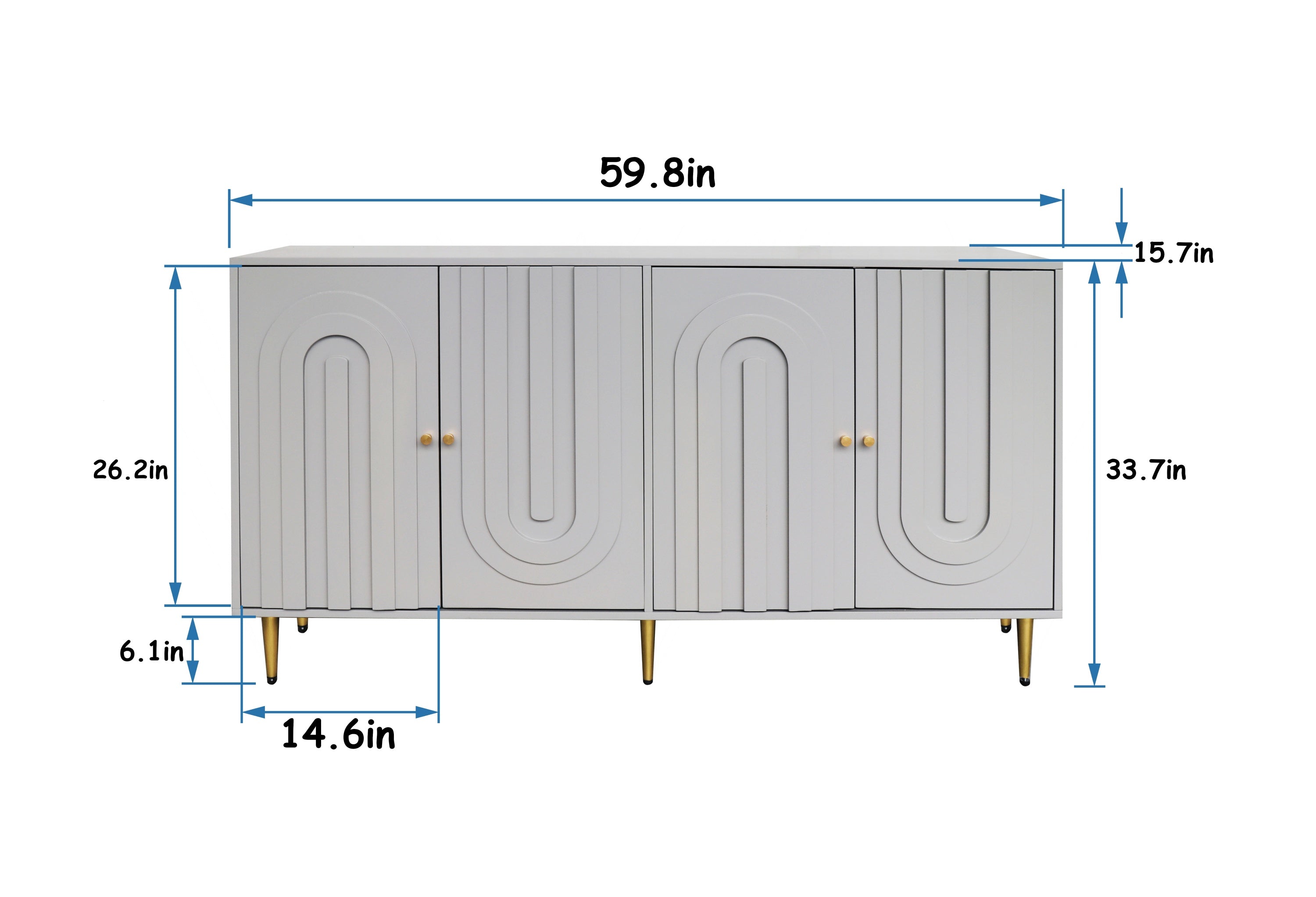 60 inch gray sideboard gold hardware close-up