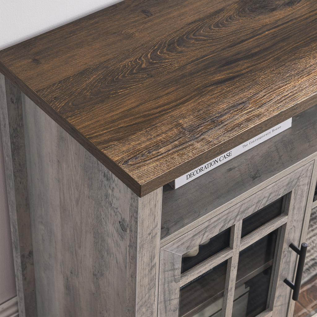 Gray wash electric fireplace TV stand full product photo