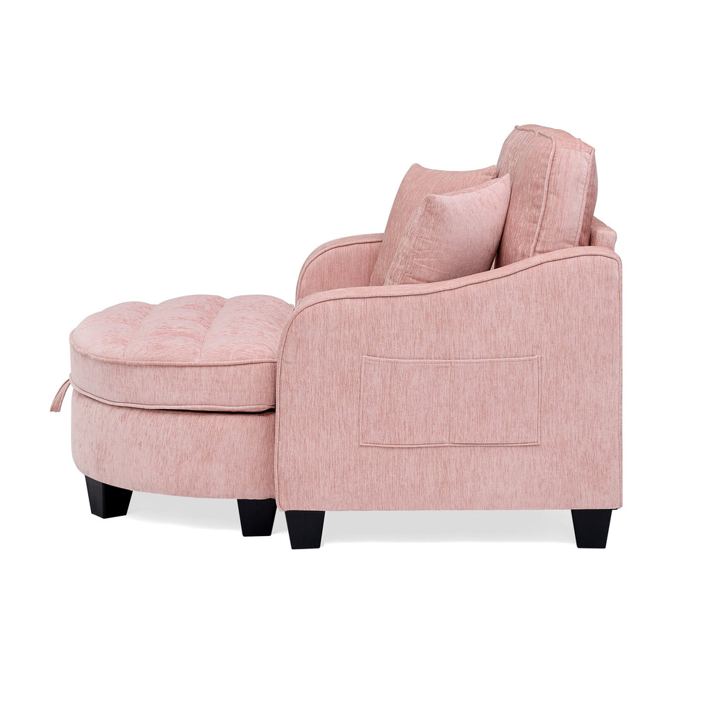 Corduroy 2-Seater Sofa Chaise — Storage Footrest & 2 Pillows, 42.7" Wide
